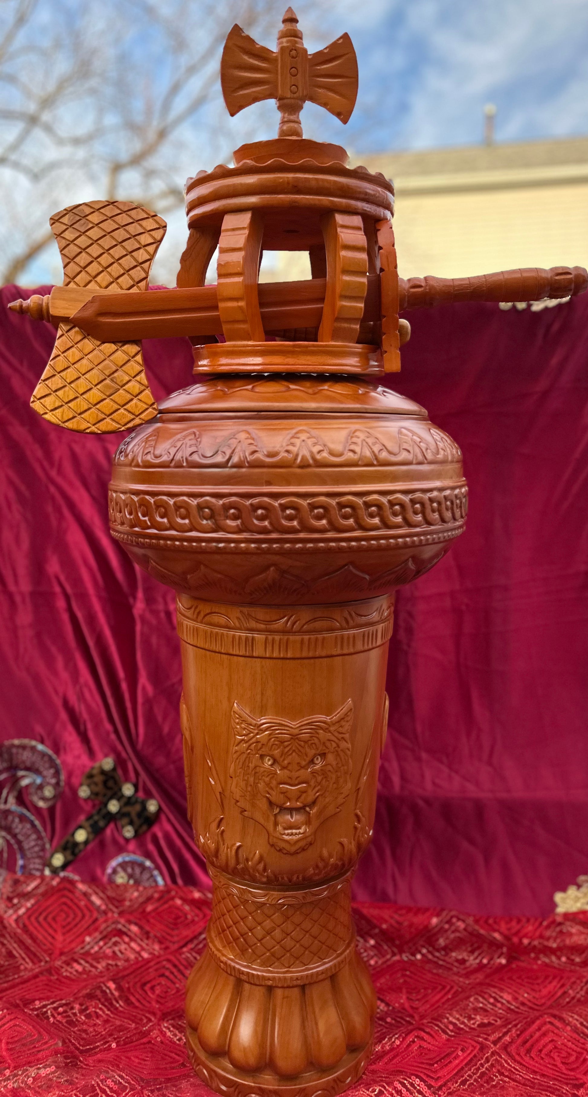 Set Batea y Pilon Para Chango Grande con Edu Ara/ Large Wooden Batea and Stand (Pilon) set for Shango with Edu Ara