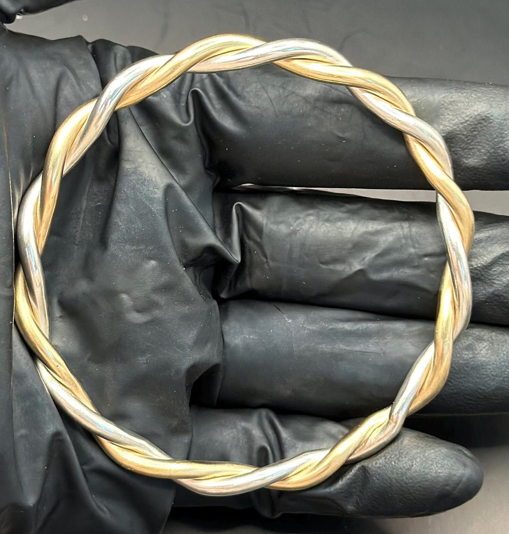 Handmade Two Waters Bangle: .999 Silver & Brass, Oshun Yemayá Jewelry