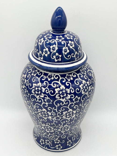 18'' Blue & White Ginger Jar for Olokun/Yemaya - 18'' Tinaja azul y blanco para Olokun/Yemaya