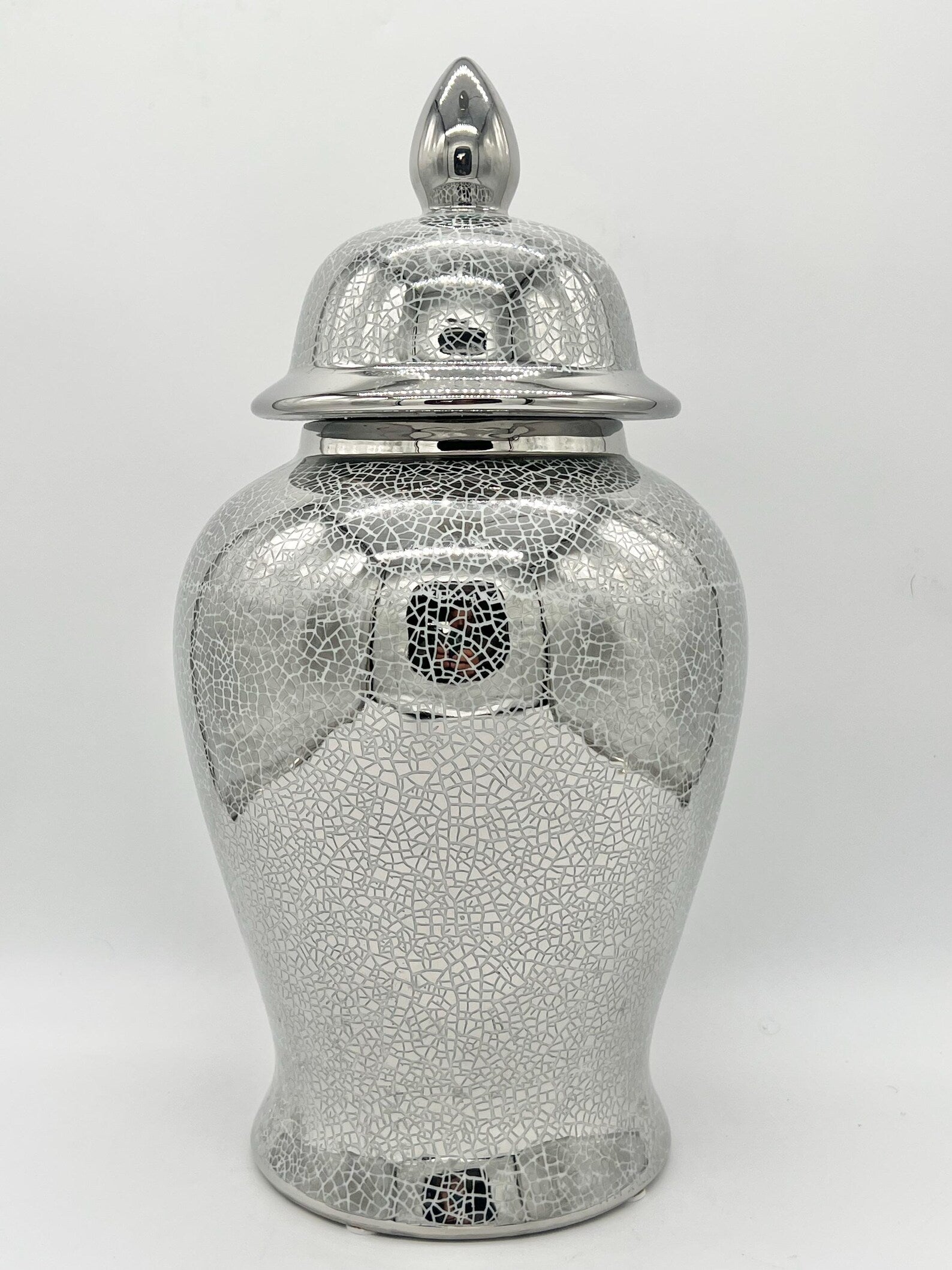 Silver Crackle Ginger Jar for Orishas / Tinaja Plata Craqueado para Orishas