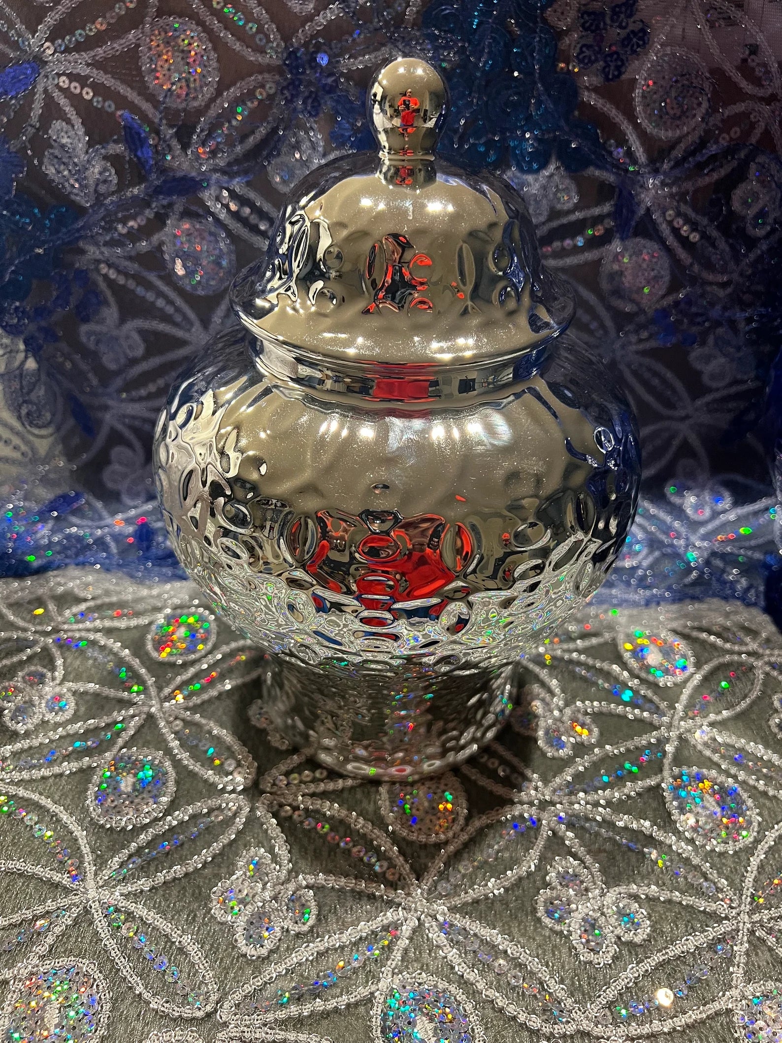 Ceramic Orisha Tinaja: Silver Ginger Jar