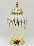 White & Gold Oval Ginger Jar for Oshun / Tinaja blanca y dorada con diseño ovalado para Oshun