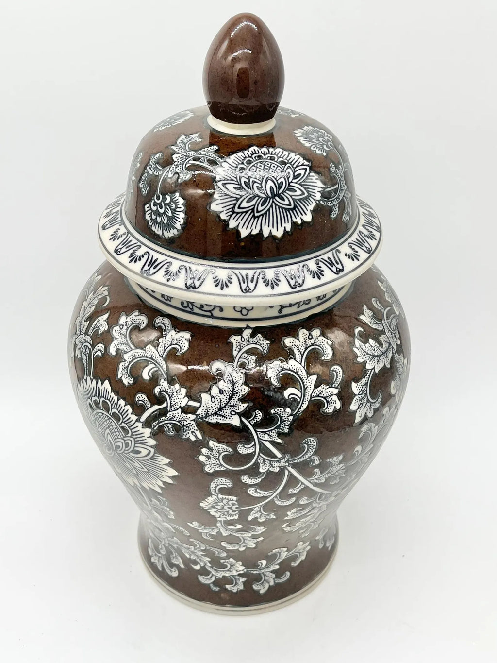Brown Floral Ginger Jar for Oya / Tinaja Floral Marrón para Oya