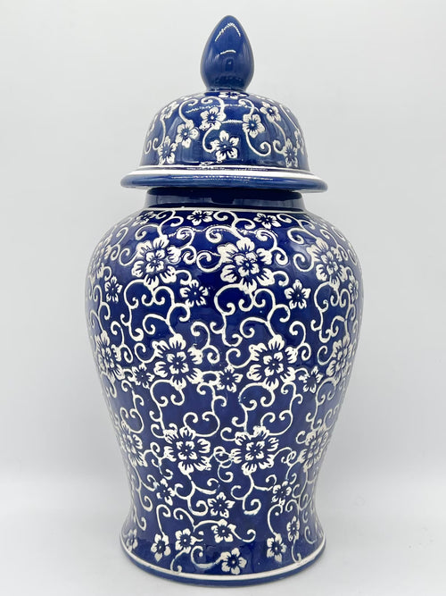 18'' Blue & White Ginger Jar for Olokun/Yemaya - 18'' Tinaja azul y blanco para Olokun/Yemaya