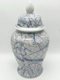 18'' White with Blue & Silver lines Ginger Jar  - 18'' Tinaja Blanco con líneas azules y plateadas