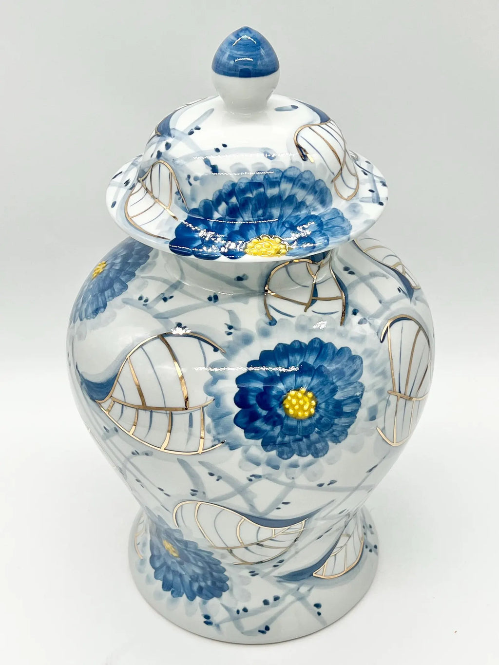 16'' White & Blue Tinaja with Gold for Olokun / Yemaya