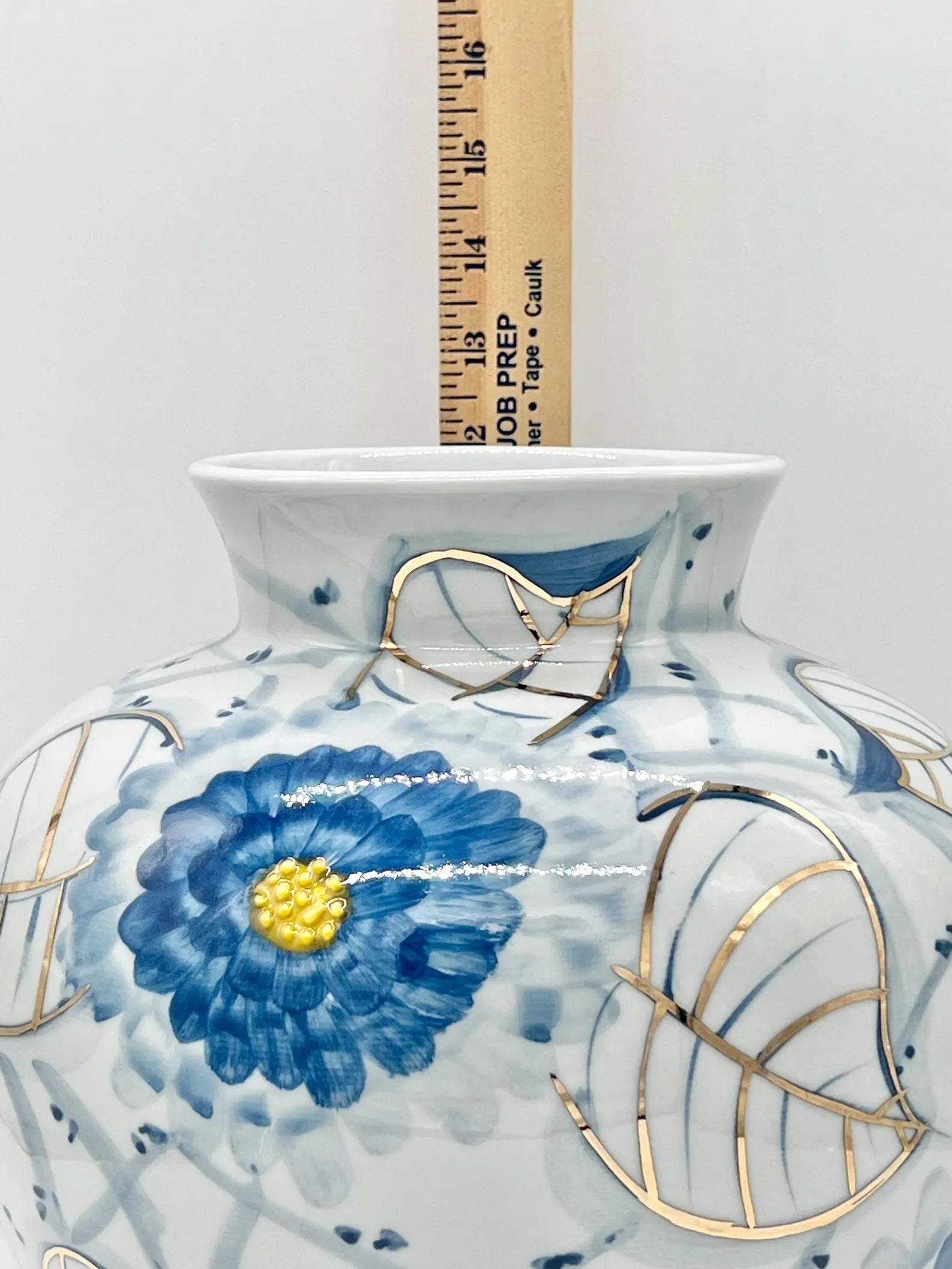 16'' White & Blue Tinaja with Gold for Olokun / Yemaya
