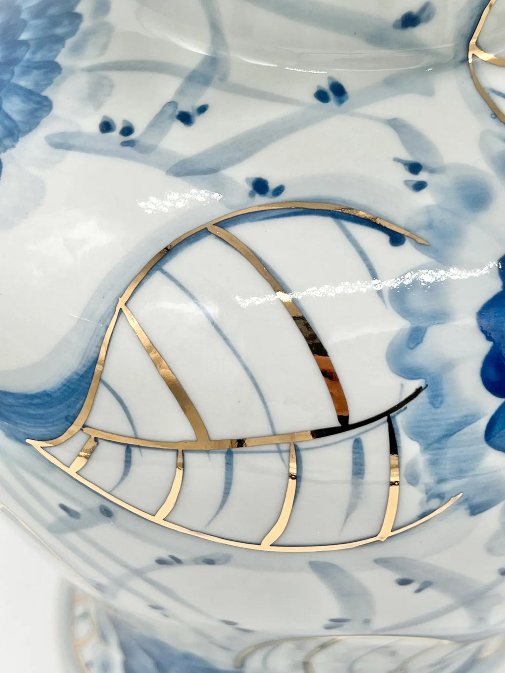 16'' White & Blue Tinaja with Gold for Olokun / Yemaya