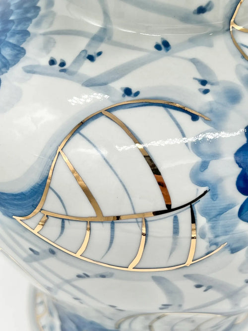 16'' White & Blue Tinaja with Gold for Olokun / Yemaya
