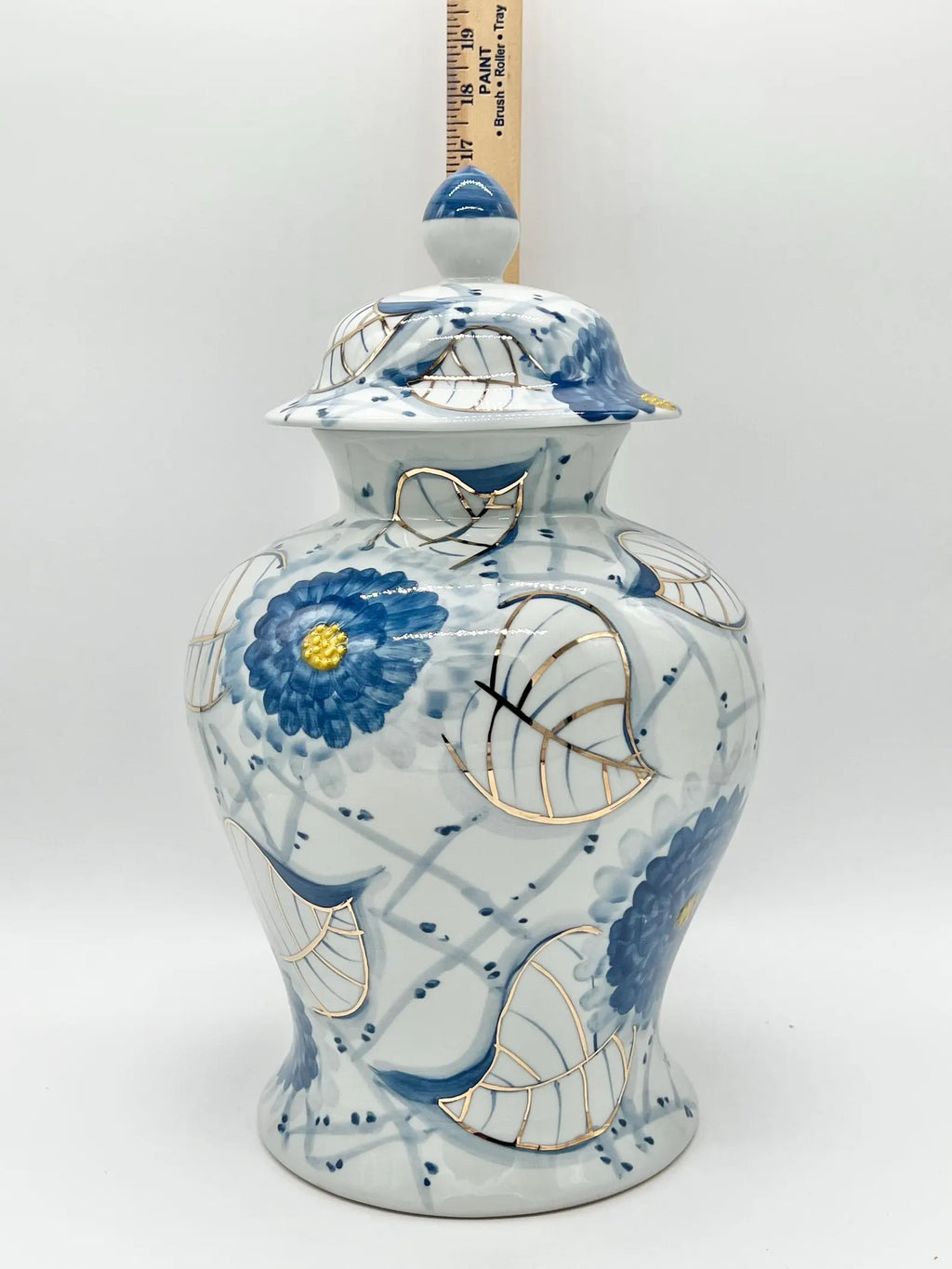 16'' White & Blue Tinaja with Gold for Olokun / Yemaya