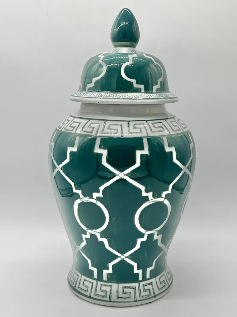 Tinaja Blanca con Patrón Verde para Inle / Ginger Jar White with Green Pattern for Inle
