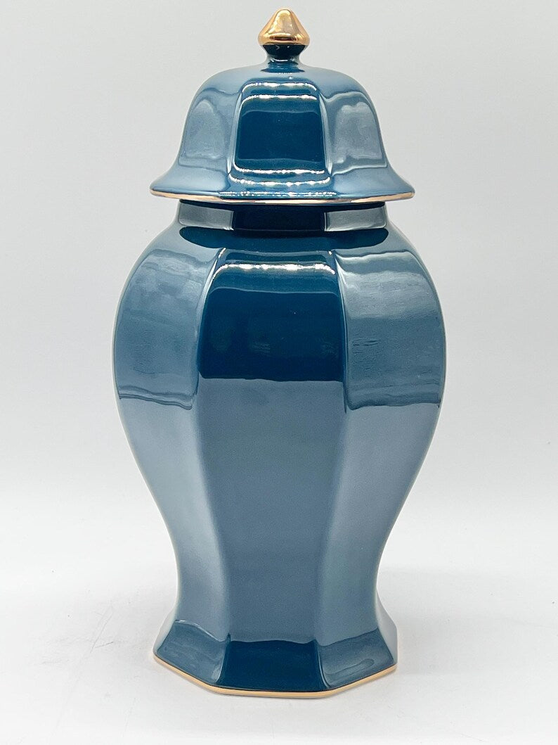 Blue/Maroon Ceramic Tinaja for Orishas - Tinaja de cerámica Azul/Granate para Orishas