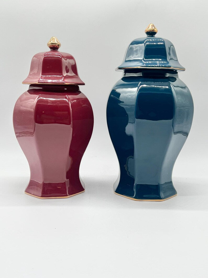 Blue/Maroon Ceramic Tinaja for Orishas - Tinaja de cerámica Azul/Granate para Orishas