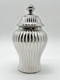 Silver & White Striped Ceramic Tinaja for Orishas / Tinaja de Cerámica Plata con Rayas Blancas para Orishas