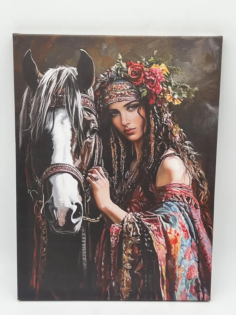 Arab Woman with Horse 2D Canvas / Mujer Árabe con Caballo 2D en Lienzo
