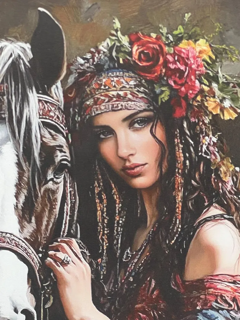 Arab Woman with Horse 2D Canvas / Mujer Árabe con Caballo 2D en Lienzo