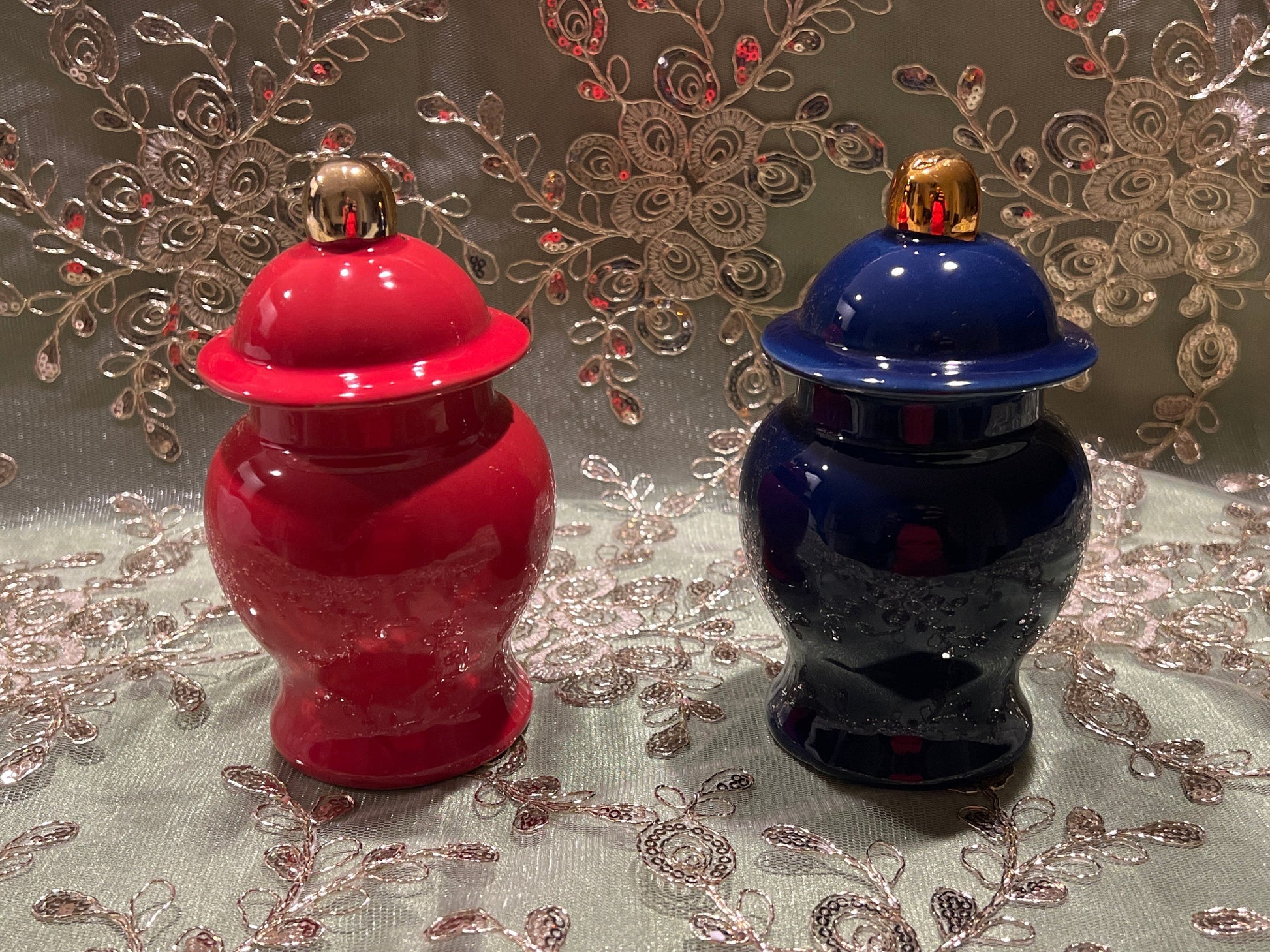 Ceramic Tinajas for Orishas/Ibeyis: Red and Blue Ginger Jars