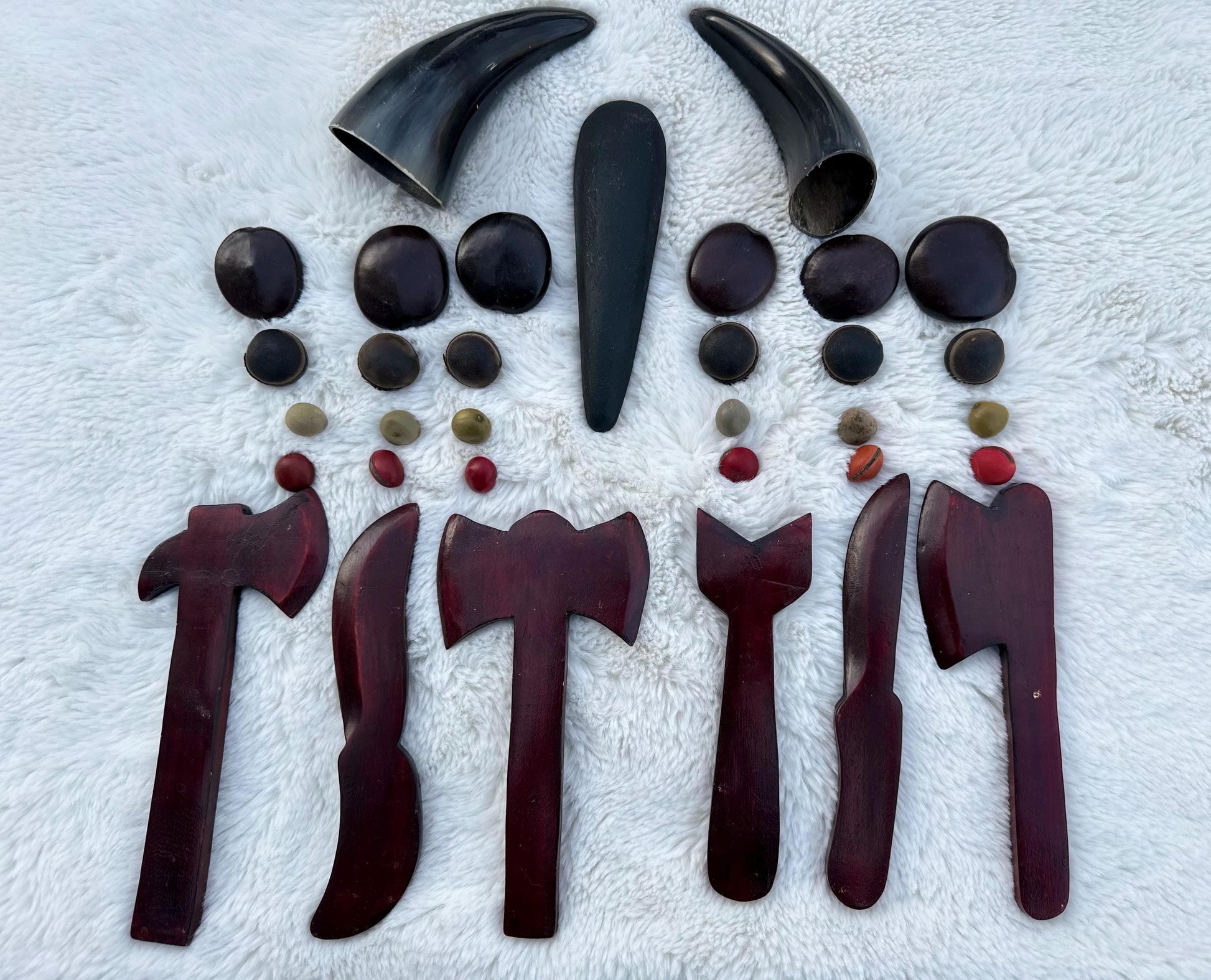 Wooden Batea and Pilon Set for Shango: Includes Lightning Stone & Crown