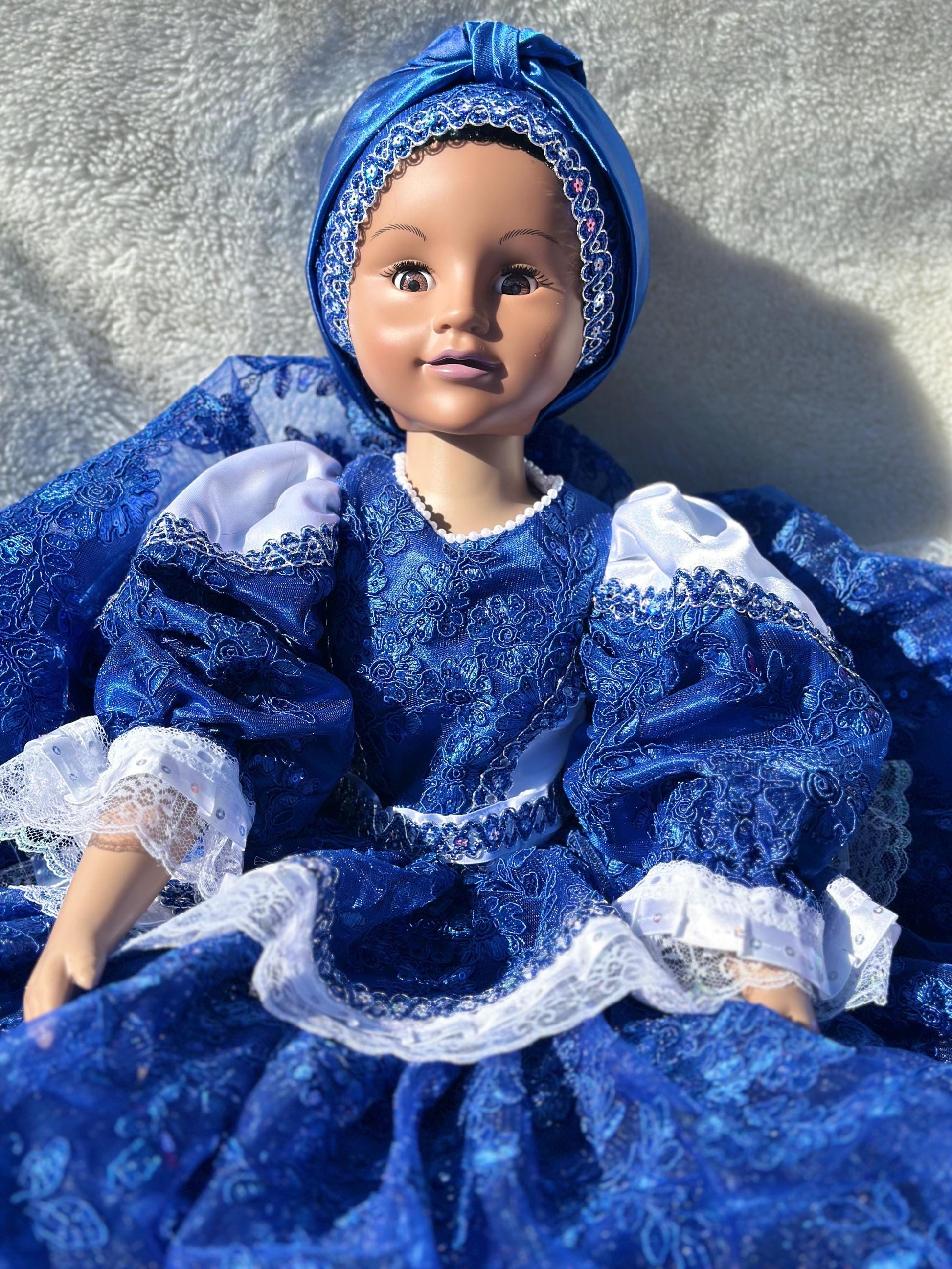 32" Yemaya Doll: Blue Dress, Bloomer & Turban