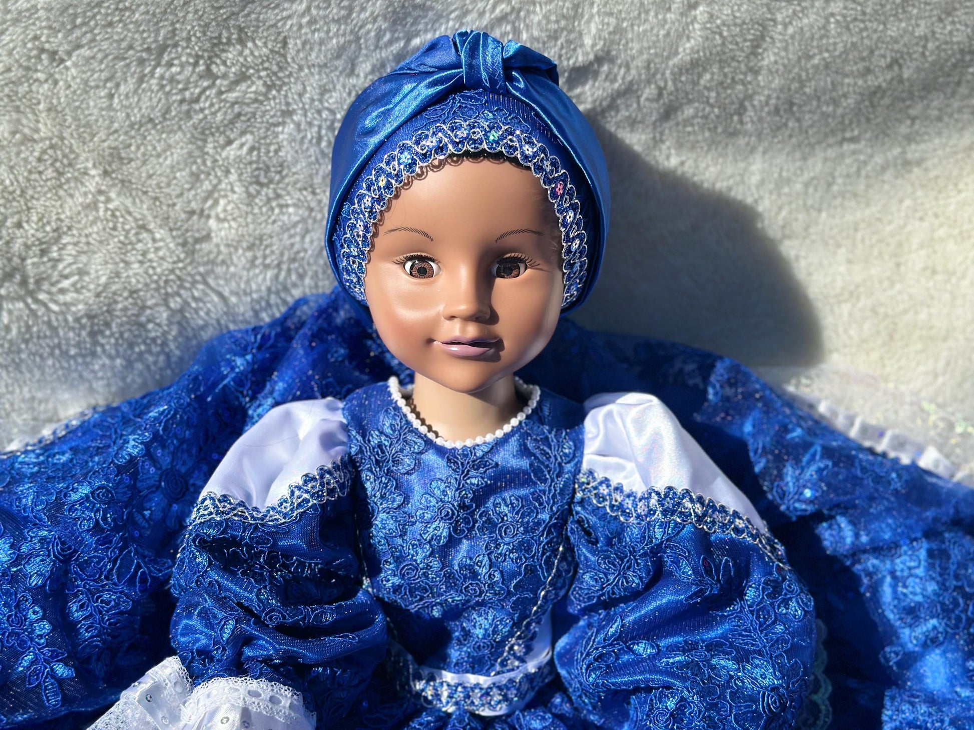 32" Yemaya Doll: Blue Dress, Bloomer & Turban