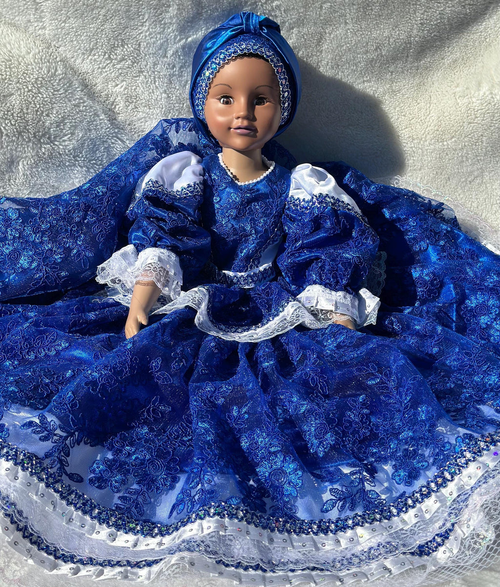 32" Yemaya Doll: Blue Dress, Bloomer & Turban