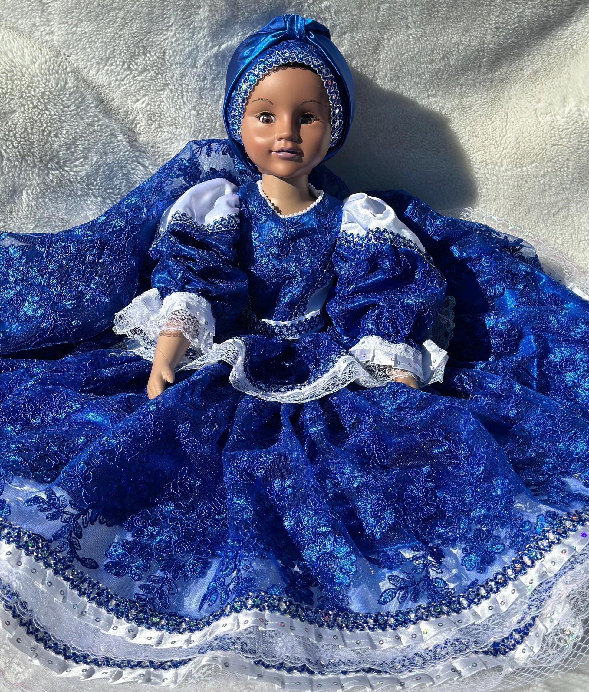32" Yemaya Doll: Blue Dress, Bloomer & Turban
