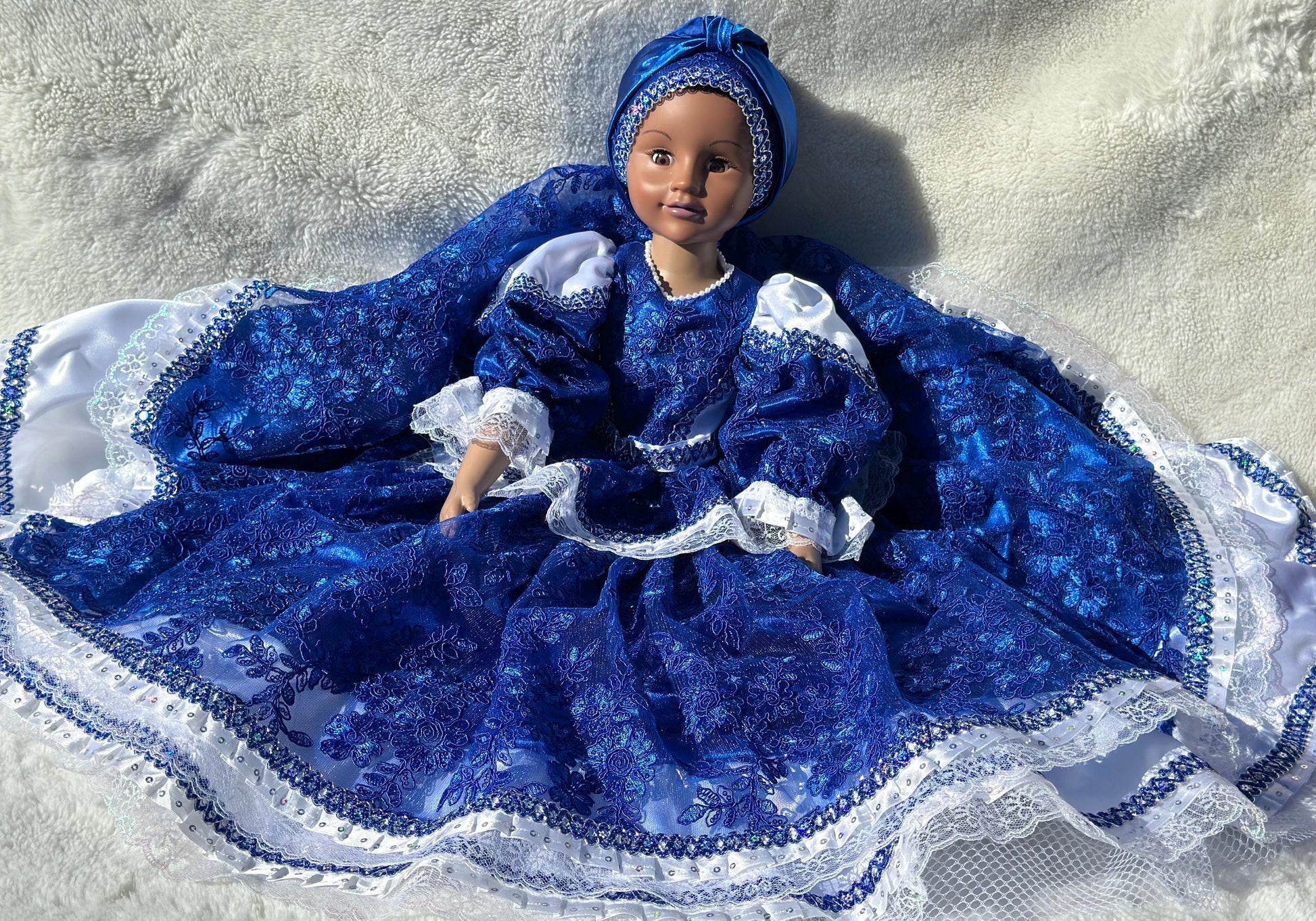 32" Yemaya Doll: Blue Dress, Bloomer & Turban