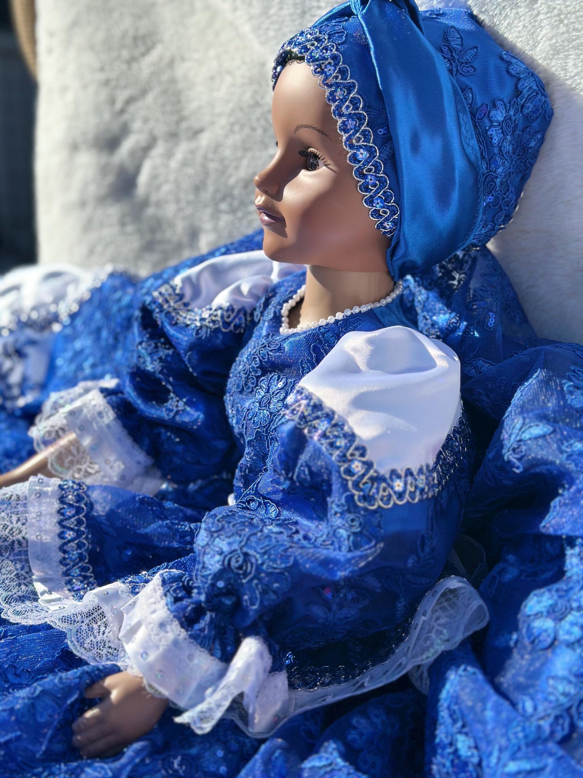 32" Yemaya Doll: Blue Dress, Bloomer & Turban