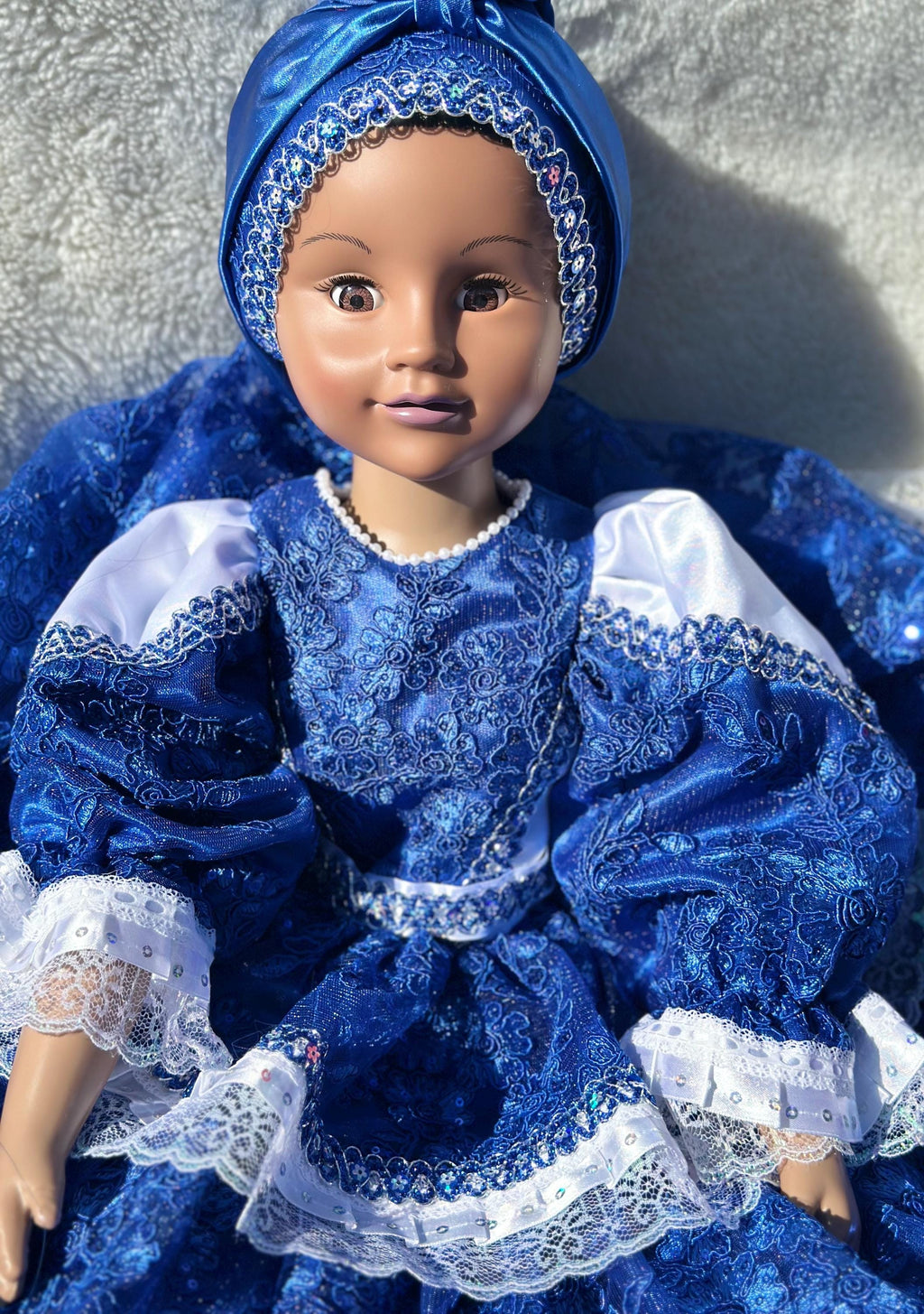 32" Yemaya Doll: Blue Dress, Bloomer & Turban