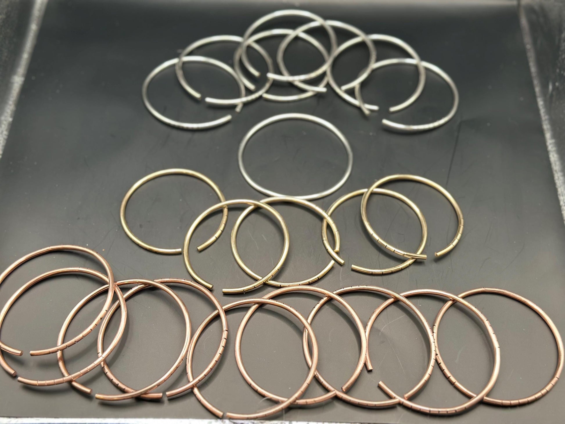 Handmade Orisha Bangles Set: Copper, Brass, Silver, 8ga Thick