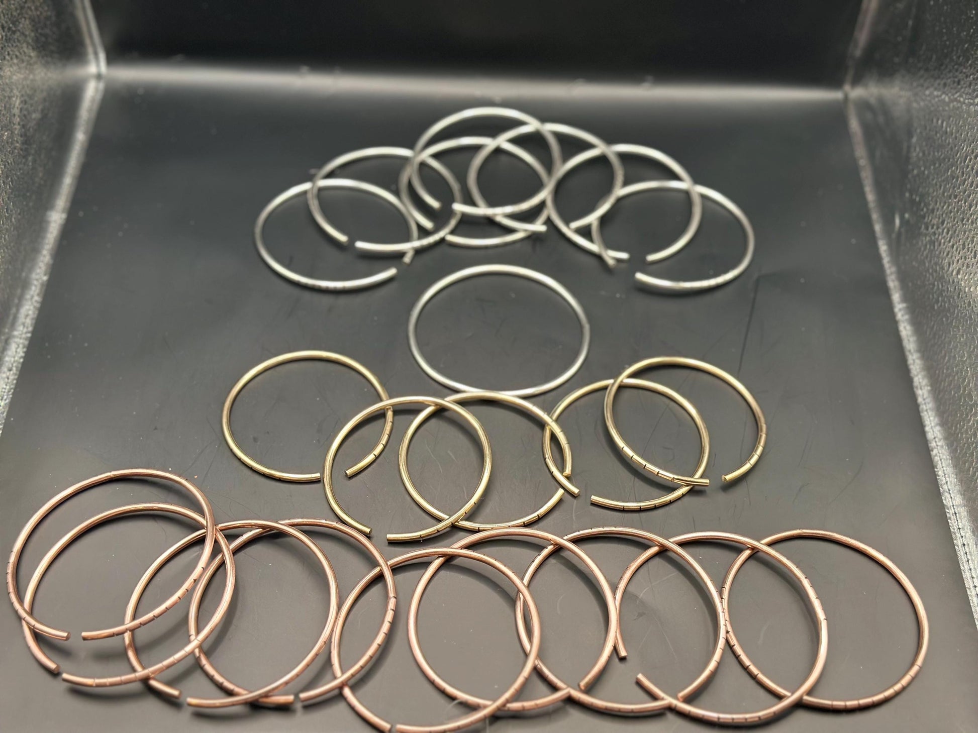 Handmade Orisha Bangles Set: Copper, Brass, Silver, 8ga Thick