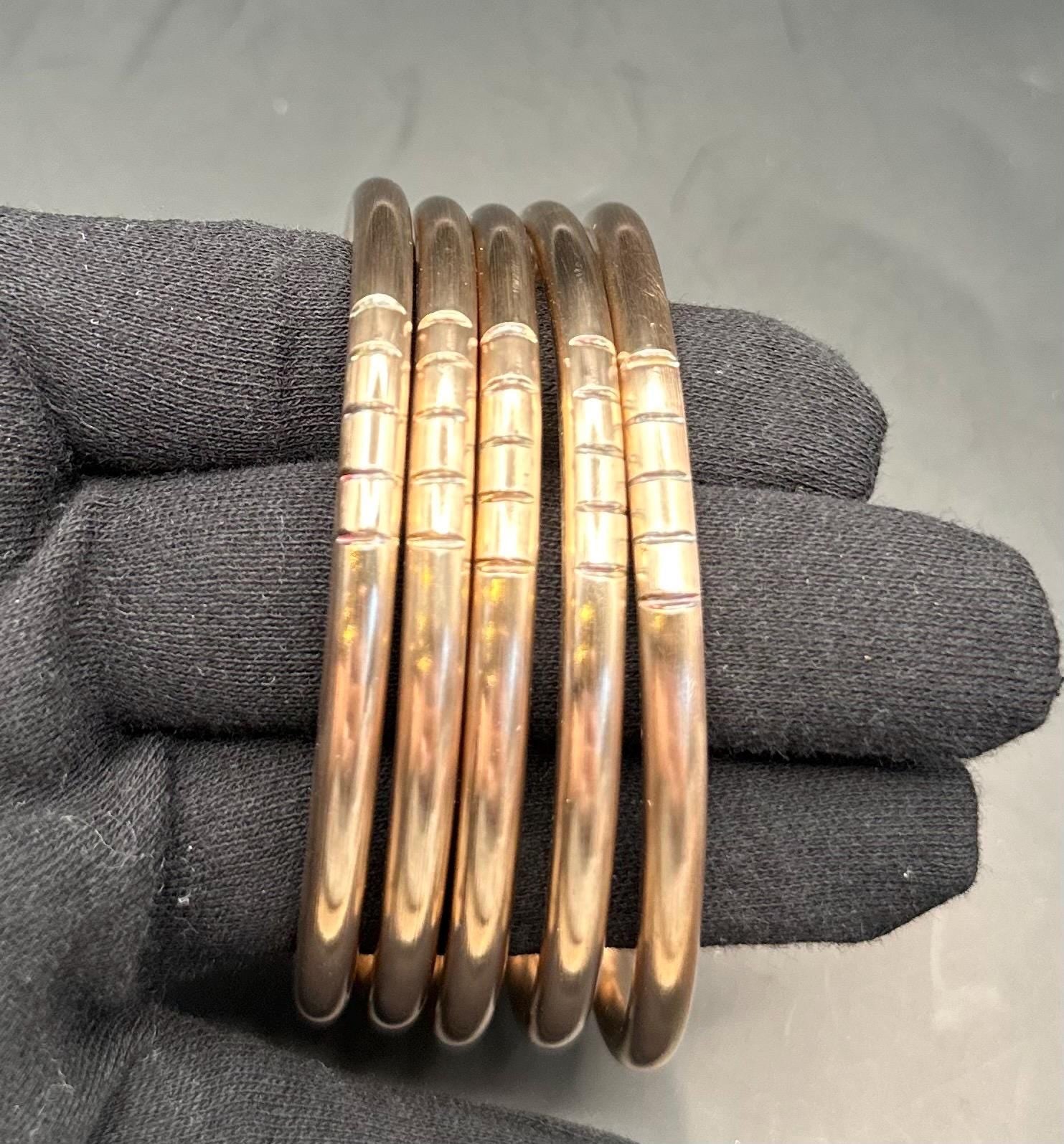 Handmade Bronze Oshun Bangles - Set of 5. 4gauge thickness.