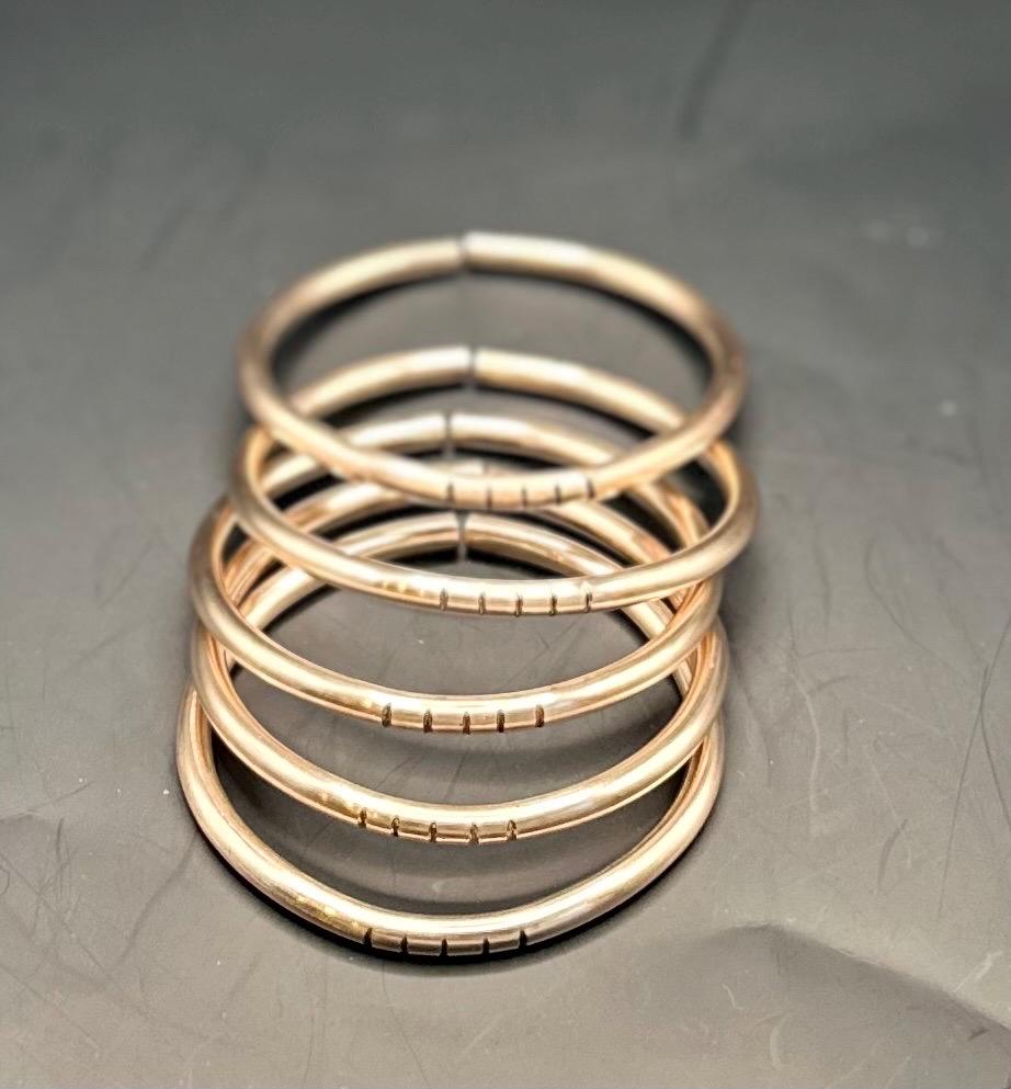 Handmade Bronze Oshun Bangles - Set of 5. 4gauge thickness.