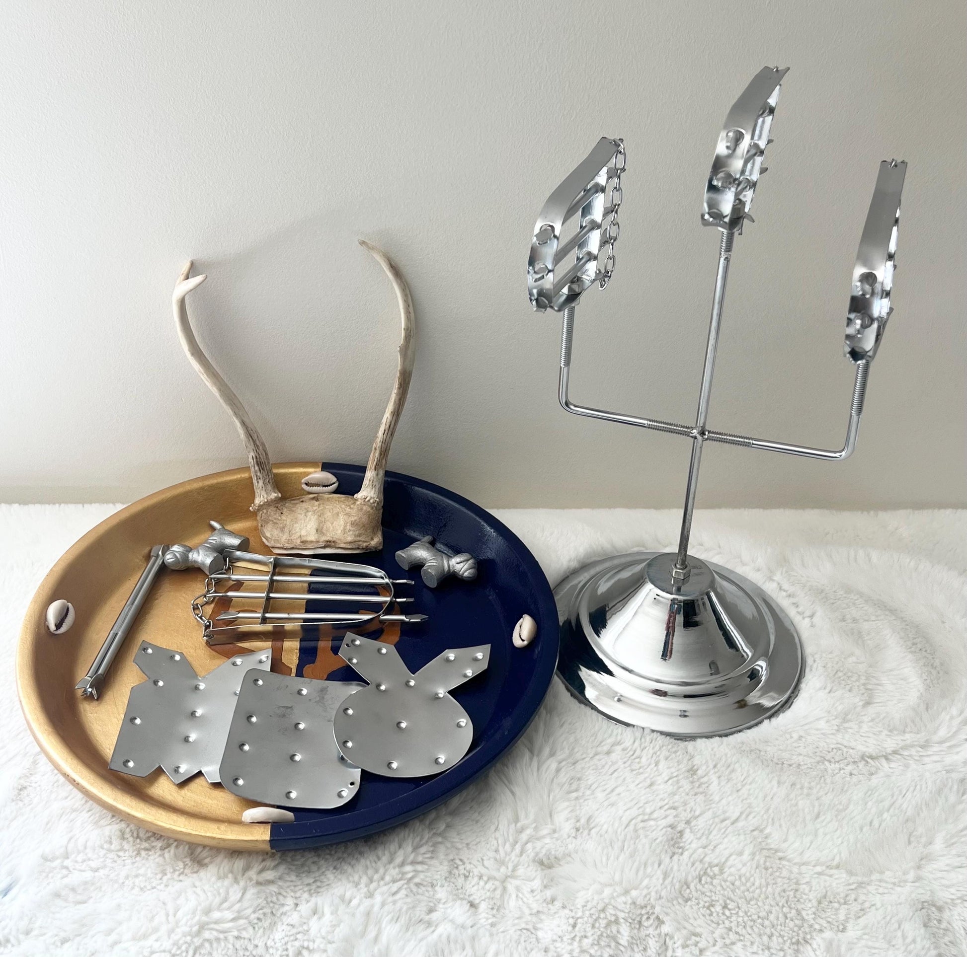 Ochosi Set with Deer Antlers, Tools, and Decorated Plate