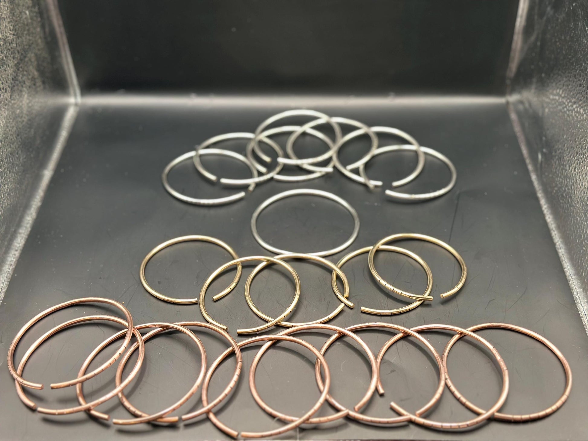 Handmade Orisha Bangles Set: Copper, Brass, Silver, 8ga Thick