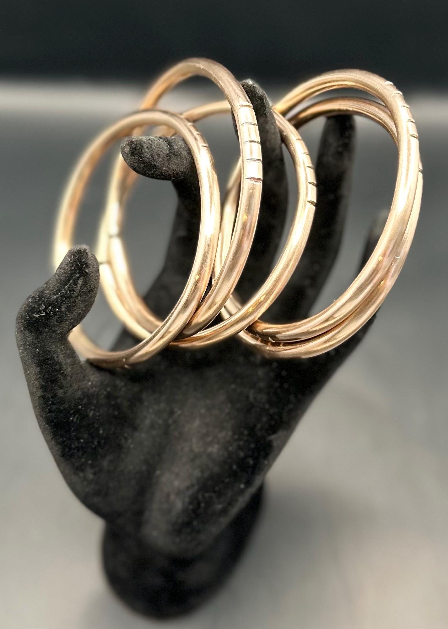 Handmade Bronze Oshun Bangles - Set of 5. 4gauge thickness.