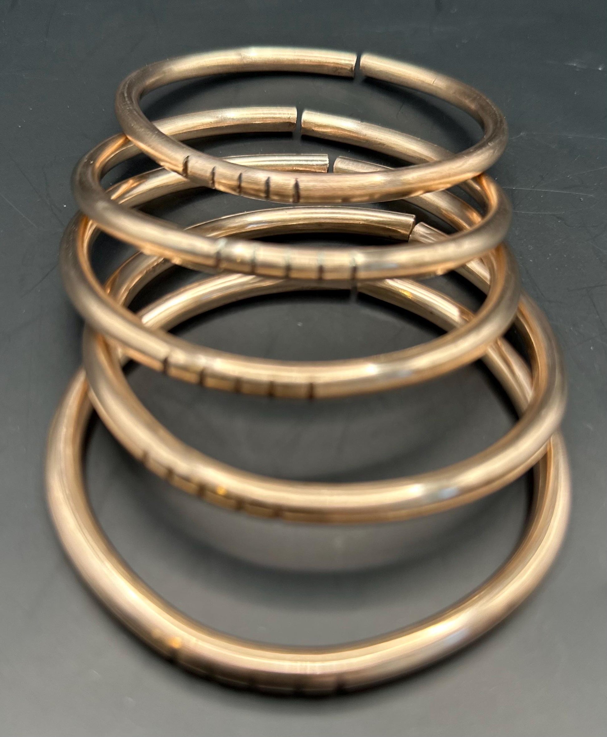 Handmade Bronze Oshun Bangles - Set of 5. 4gauge thickness.