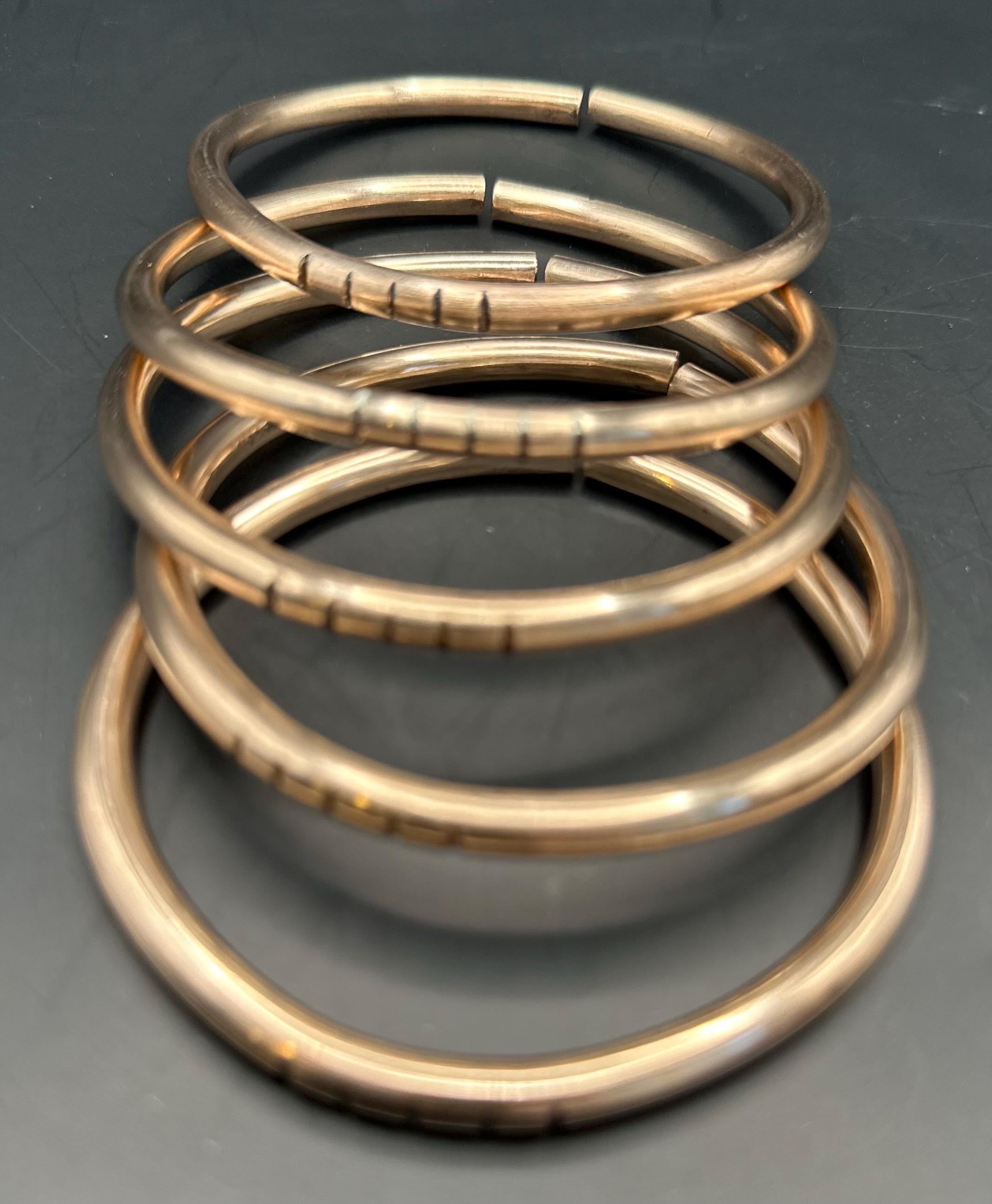 Oshun Bronze Bangle Set of 5: Handmade Orisha Jewelry 6gauge Thickness