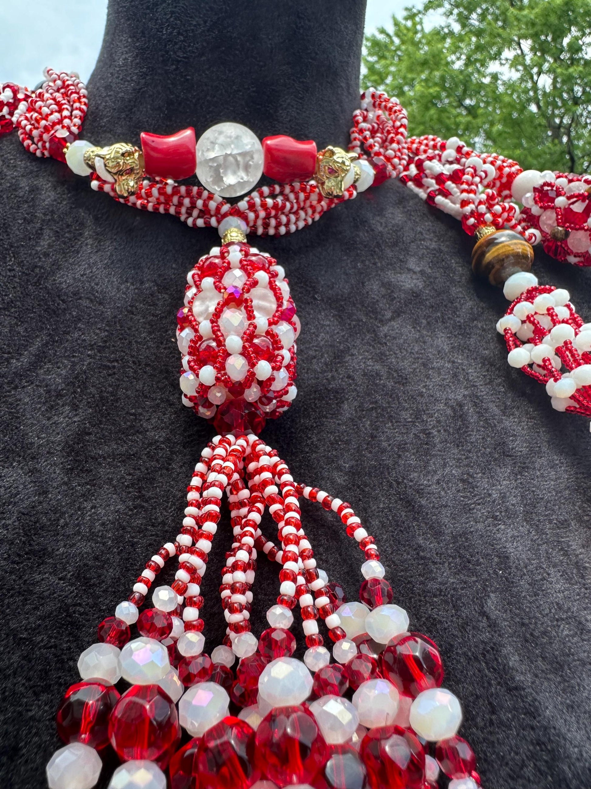 Handmade Shango Mazo: Tiger's Eye, Crystals & Murano Beads
