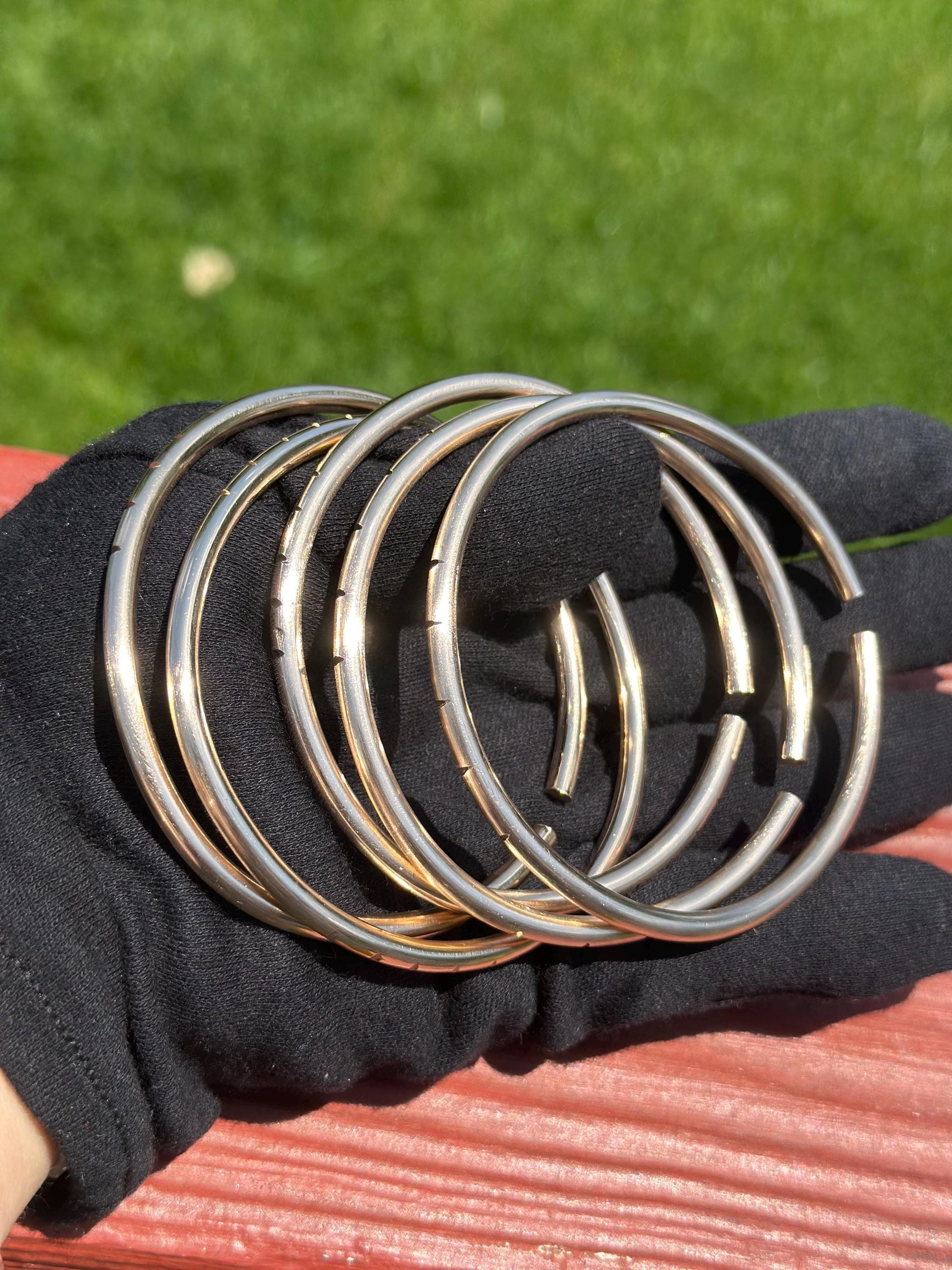 Oshun Bronze Bangle Set of 5: Handmade Orisha Jewelry 6gauge Thickness