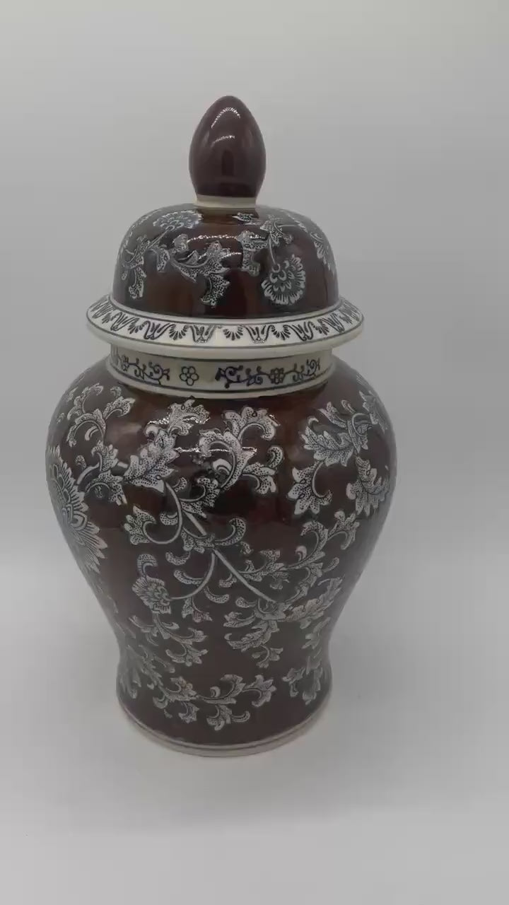 Brown Floral Ginger Jar for Oya / Tinaja Floral Marrón para Oya