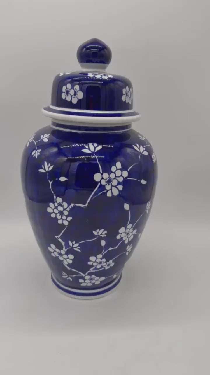 Blue with White Trim Ginger Jar for Olokun/Yemaya -Tarro de jengibre azul con borde blanco para Olokun/Yemaya