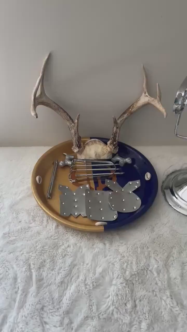Ochosi Set with Deer Antlers, Tools, and Decorated Plate