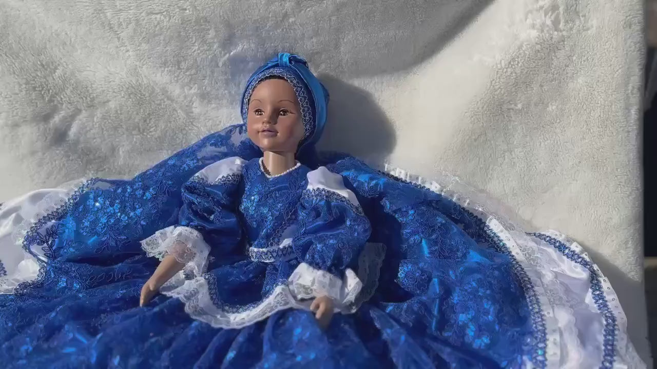 32" Yemaya Doll: Blue Dress, Bloomer & Turban