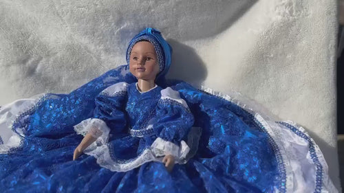 32" Yemaya Doll: Blue Dress, Bloomer & Turban